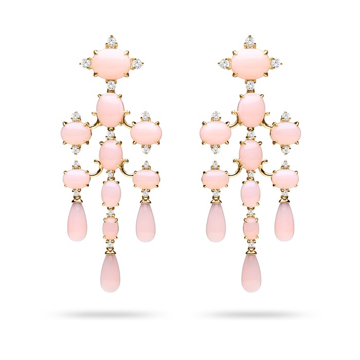Paul Morelli 18k Yellow Gold 1.30cttw Diamond and Pink Opal Chandelier Earrings