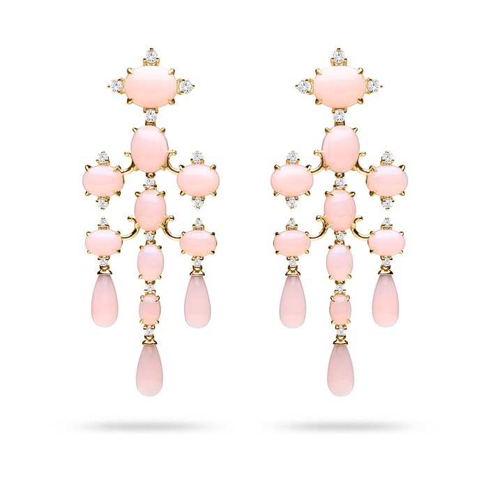 Paul Morelli 18k Yellow Gold 1.30cttw Diamond and Pink Opal Chandelier Earrings