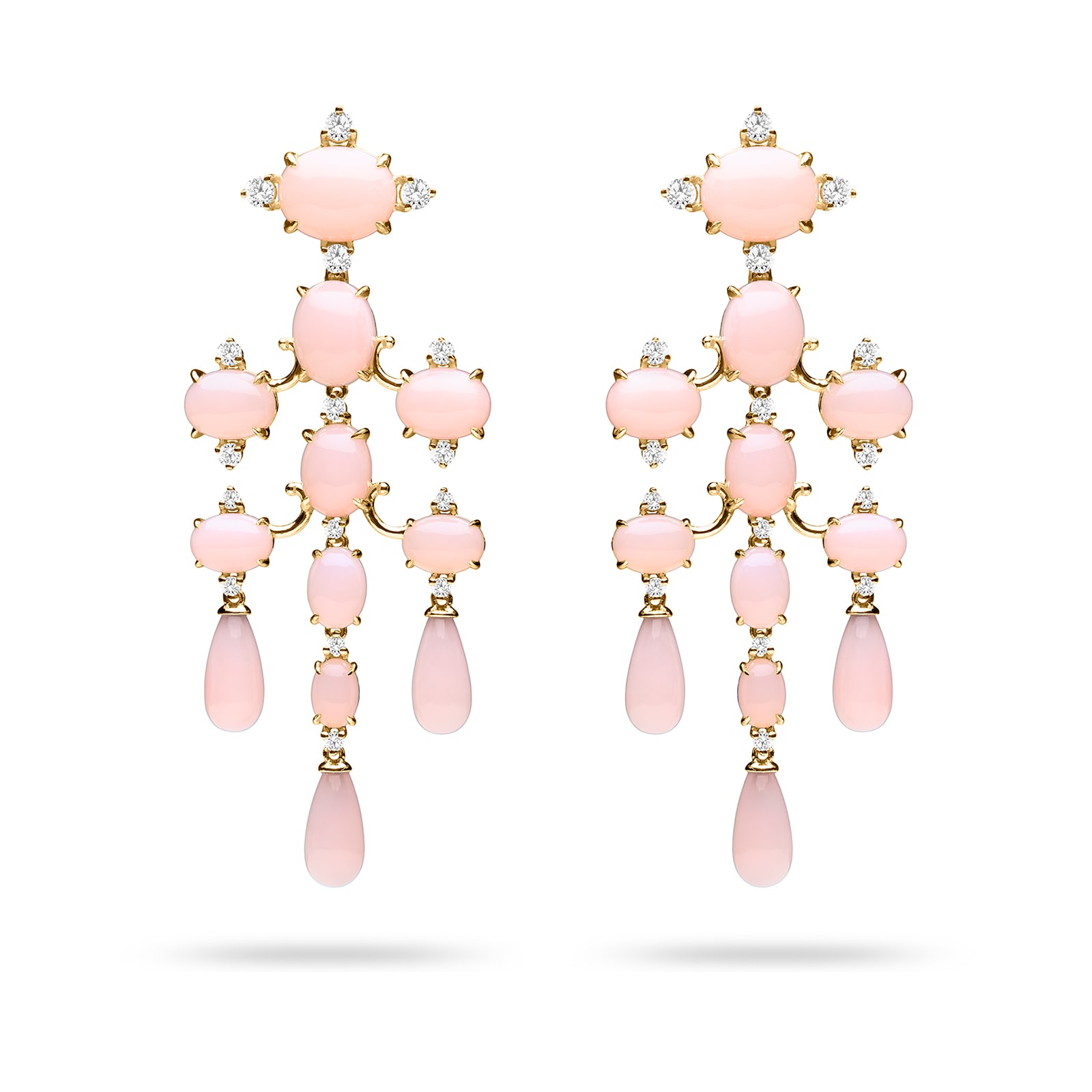 Paul Morelli 18k Yellow Gold 1.30cttw Diamond and Pink Opal Chandelier Earrings