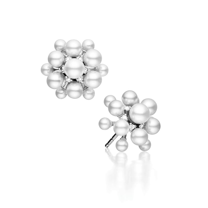 Paul Morelli 18k White Gold 0.15cttw Diamond and 15mm Pearl Orbit Stud Earrings