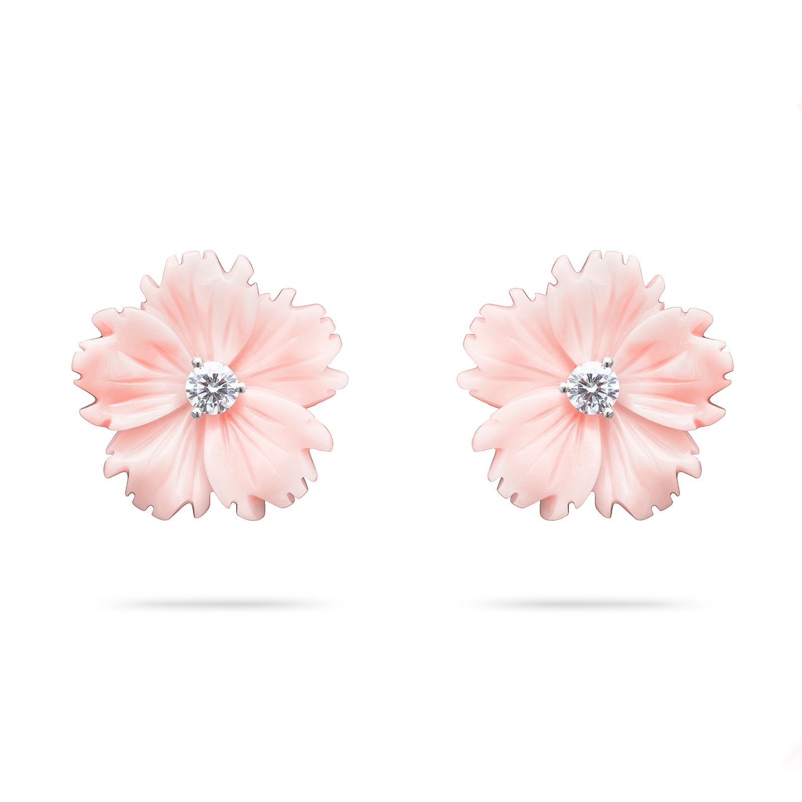 Paul Morelli 18k White Gold 0.30cttw Diamond and Conch Posy Stud Earrings