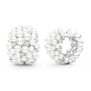 Paul Morelli 18k White Gold 0.40cttw Diamond and Akoya Pearl Lagrange Hoop Earrings
