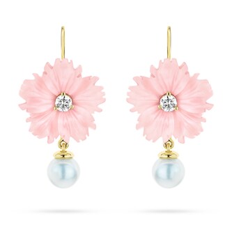 Paul Morelli 18k Yellow Gold 0.30cttw Diamond and Conch Posy and Pearl Drop Earrings Paul Morelli 18k Yellow Gold 0.30cttw Diamond and Conch Posy and Pearl Drop Earrings