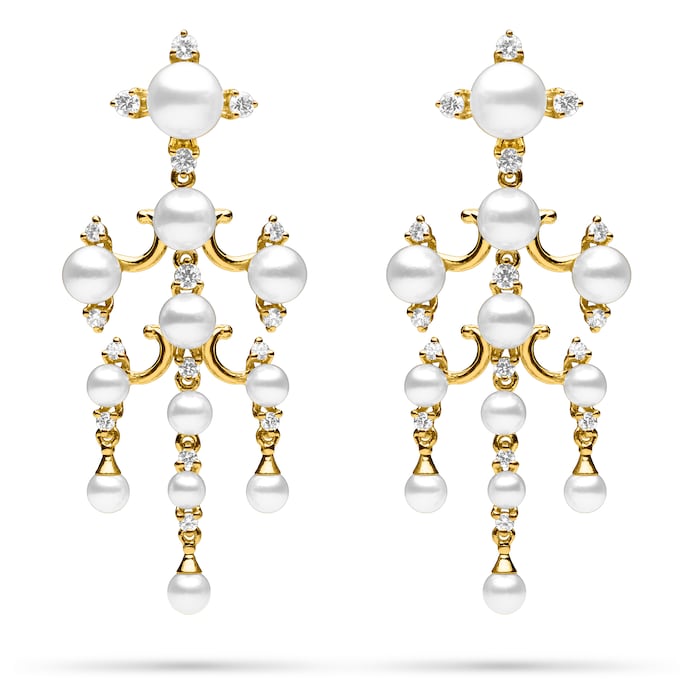 Paul Morelli 18k Yellow Gold 0.71cttw Diamond and Pearl Tiered Dangle Earrings