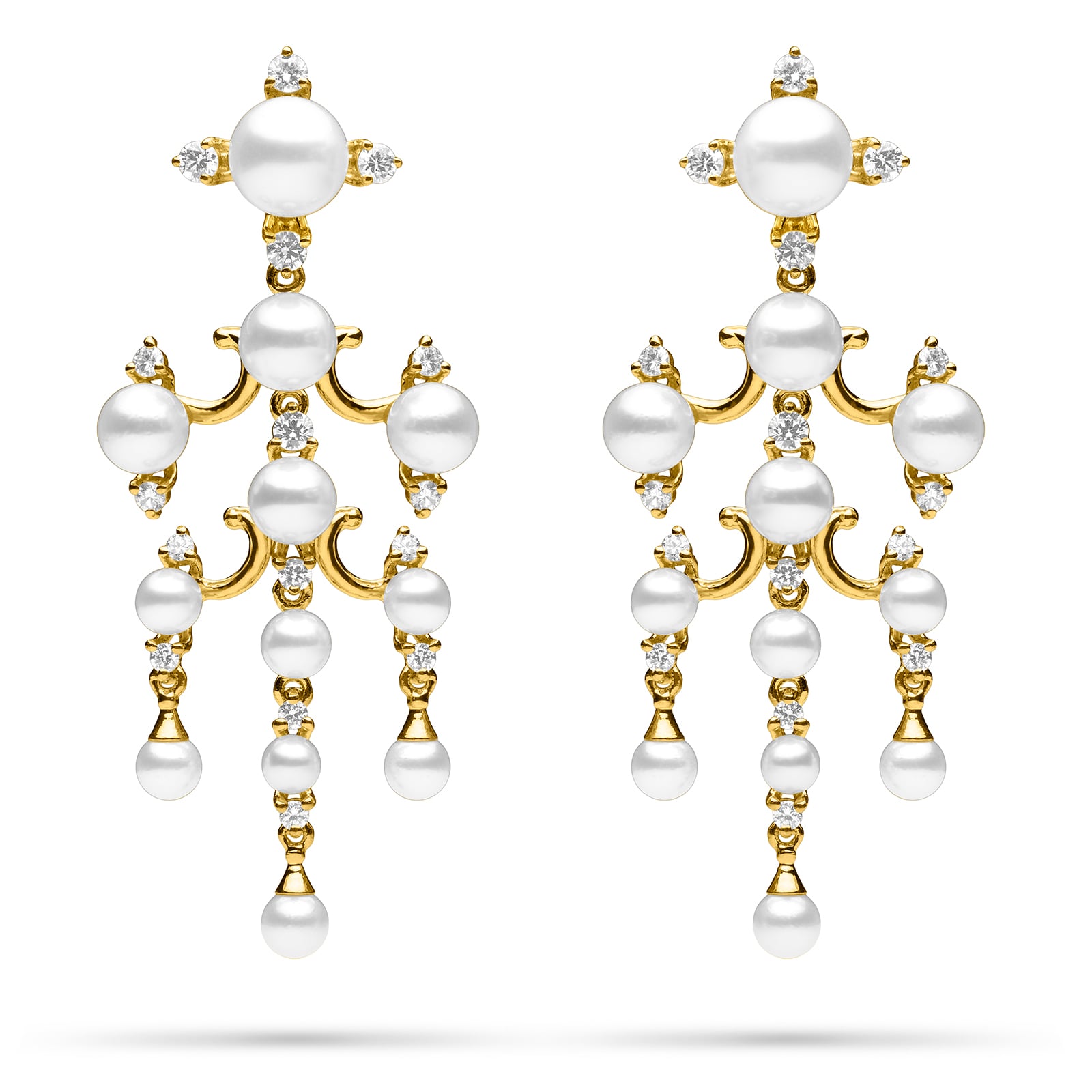 Paul Morelli 18k Yellow Gold 0.71cttw Diamond and Pearl Tiered Dangle Earrings