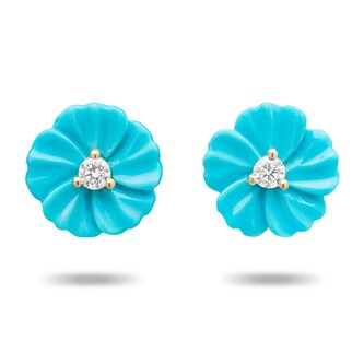 Paul Morelli 18k Yellow Gold 0.10cttw Diamond and Turquoise Stud Earrings