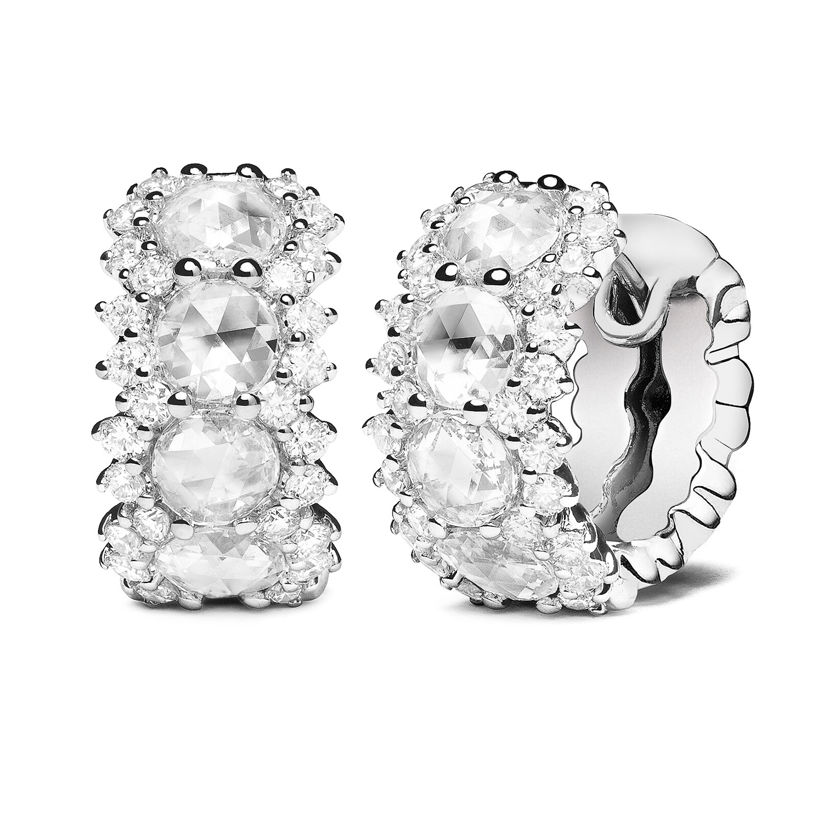 Paul Morelli 18k White Gold 1.91cttw Rose Cut Diamond Snap Hoop Earrings