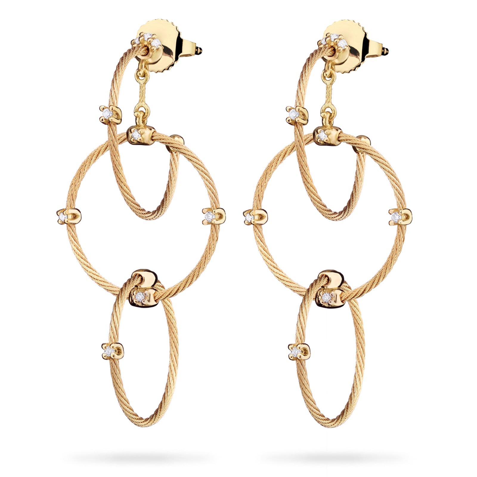 Paul Morelli 18k Yellow Gold 0.16cttw Diamond Triple Unity Rain 3 Drop Chain Earrings