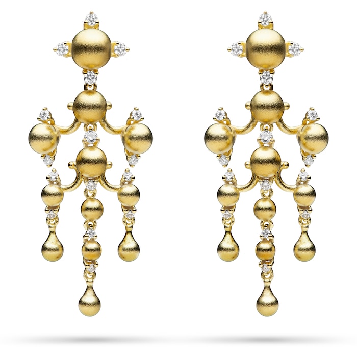 Paul Morelli 18k Yellow Gold 0.71cttw Diamond Tiered Golden Bead Dangle Earrings