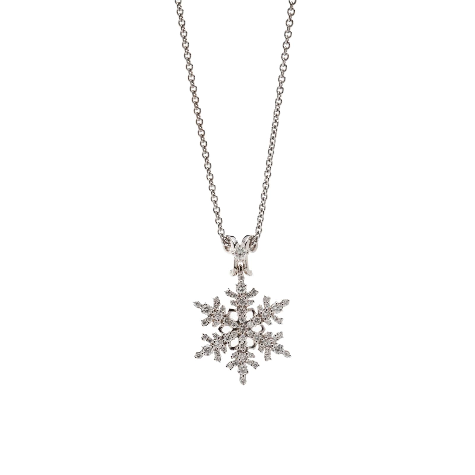 9ct White Gold .11ct Diamond Snowflake Necklace - Walker & Hall