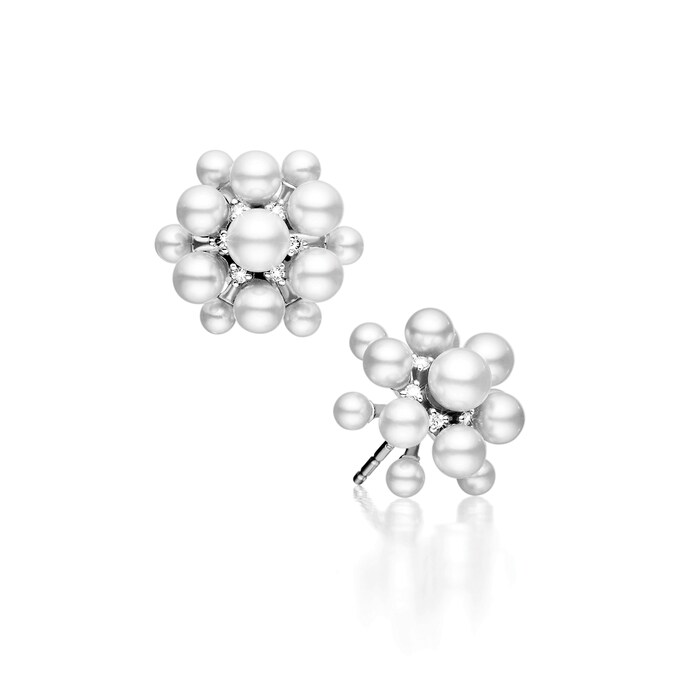 Paul Morelli 18k White Gold 0.15cttw Diamond and Pearl Orbit Stud Earrings