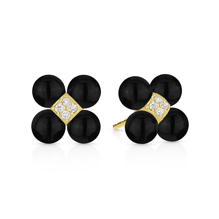 Paul Morelli 18k Yellow Gold 0.11cttw Diamond and Black Onyx Stud Earrings