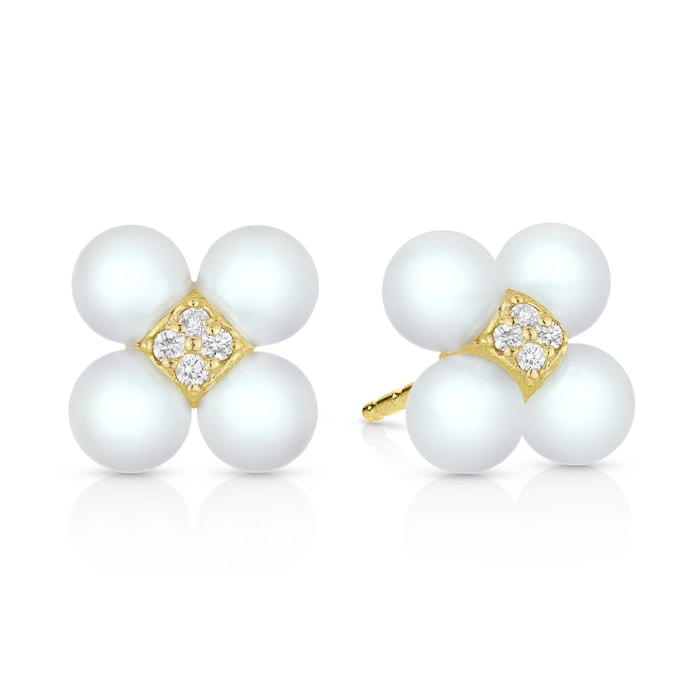 Paul Morelli 18k Yellow Gold 0.11cttw Diamond and Pearl Cluster Sequence Stud Earrings