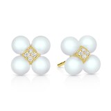 Paul Morelli 18k Yellow Gold 0.11cttw Diamond and Pearl Cluster Sequence Stud Earrings
