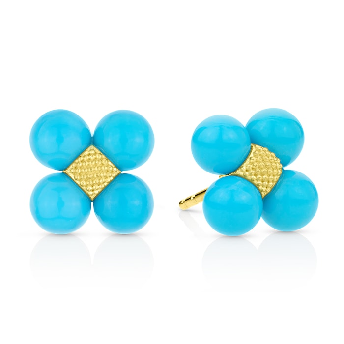 Paul Morelli 18k Yellow Gold 6.88cttw Turquoise Cluster Sequence Stud Earrings 5mm