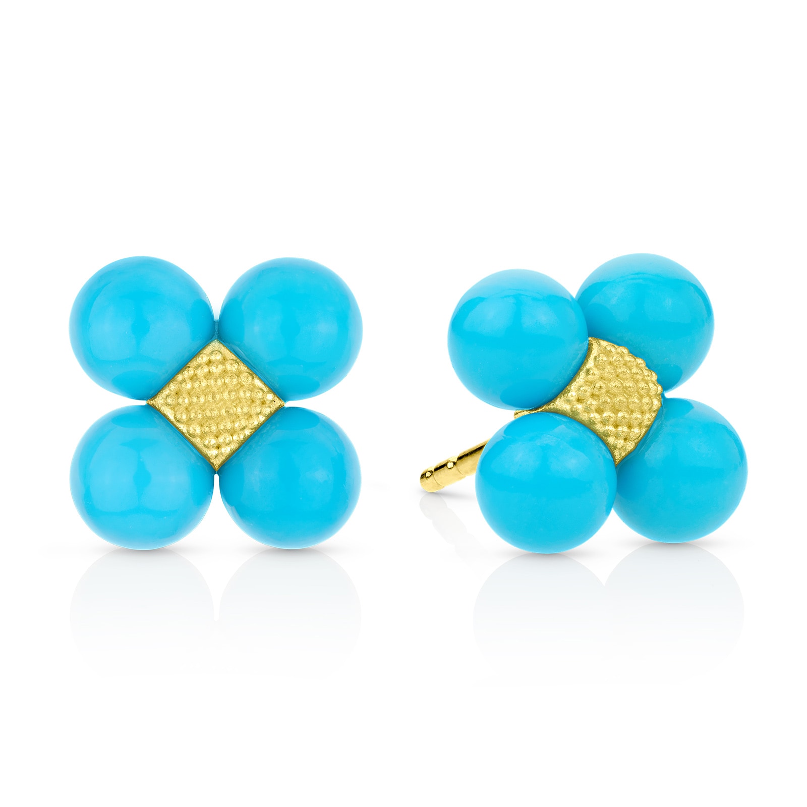 Paul Morelli 18k Yellow Gold 6.88cttw Turquoise Cluster Sequence Stud Earrings 5mm