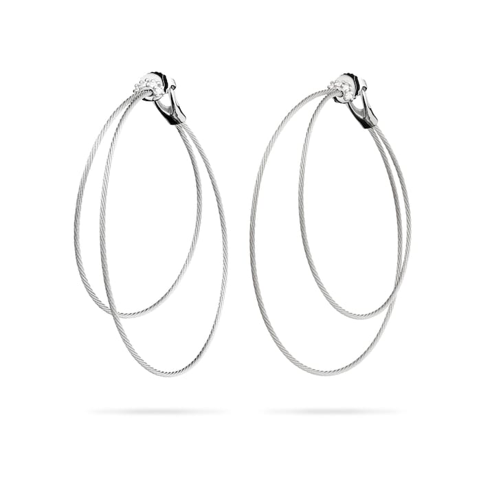 Paul Morelli 18k White Gold 0.10cttw Diamond Double Unity Hoop Earrings