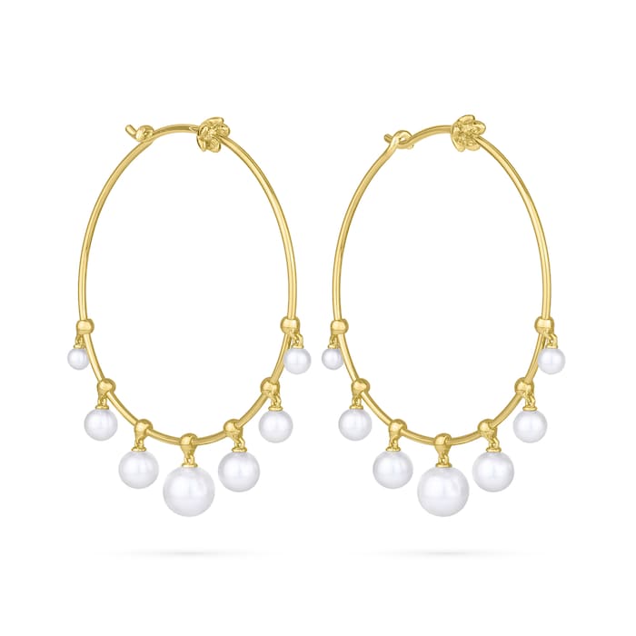 Paul Morelli 18k Yellow Gold Akoya Pearl Windchime 36mm Hoop Earrings