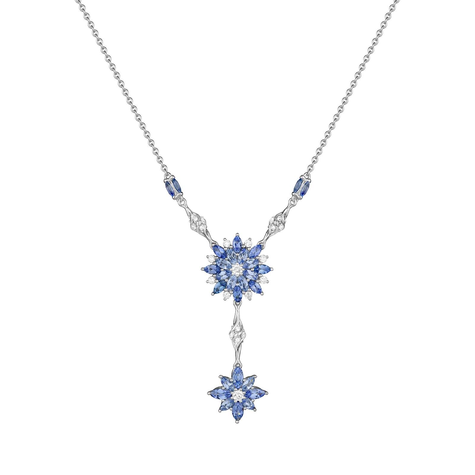 Paul Morelli 18k White Gold 2.64cttw Sapphire and 0.60cttw Diamond Dahlia Cluster Necklace 20"