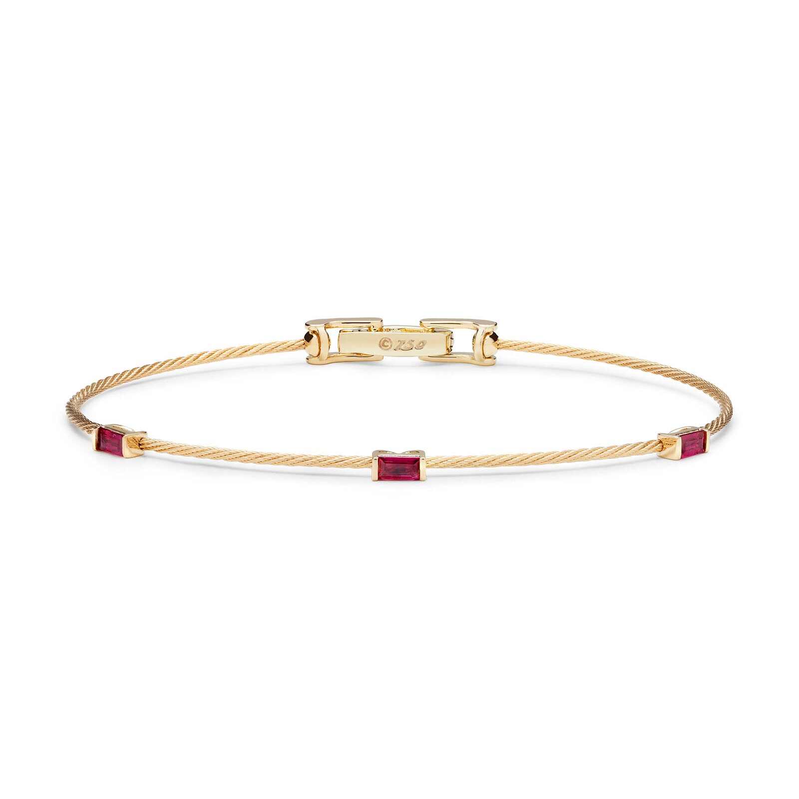 Paul Morelli 18k Yellow Gold 0.42cttw Baguette Ruby Wire Bracelet 1.2mm