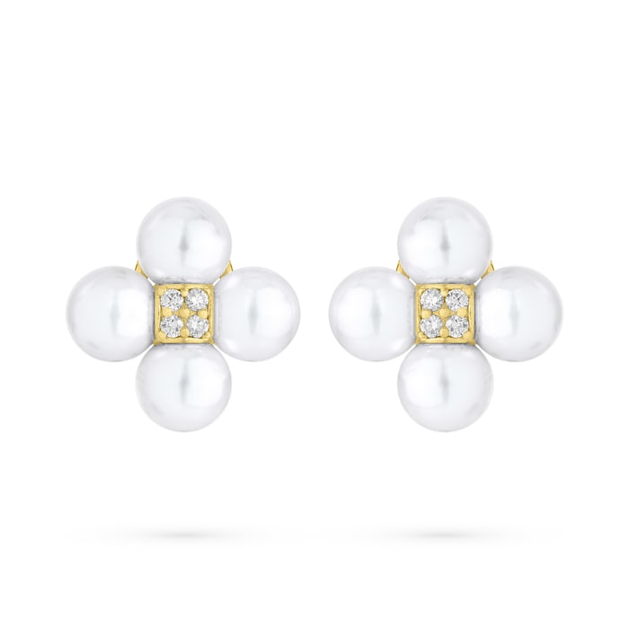 Paul Morelli 18k Yellow Gold 0.28cttw Diamond and Pearl Sequence Clip Earrings 8mm