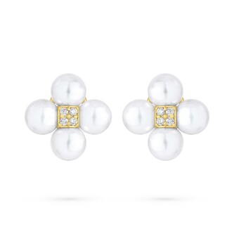 Paul Morelli 18k Yellow Gold 0.28cttw Diamond and Pearl Sequence Clip Earrings 8mm