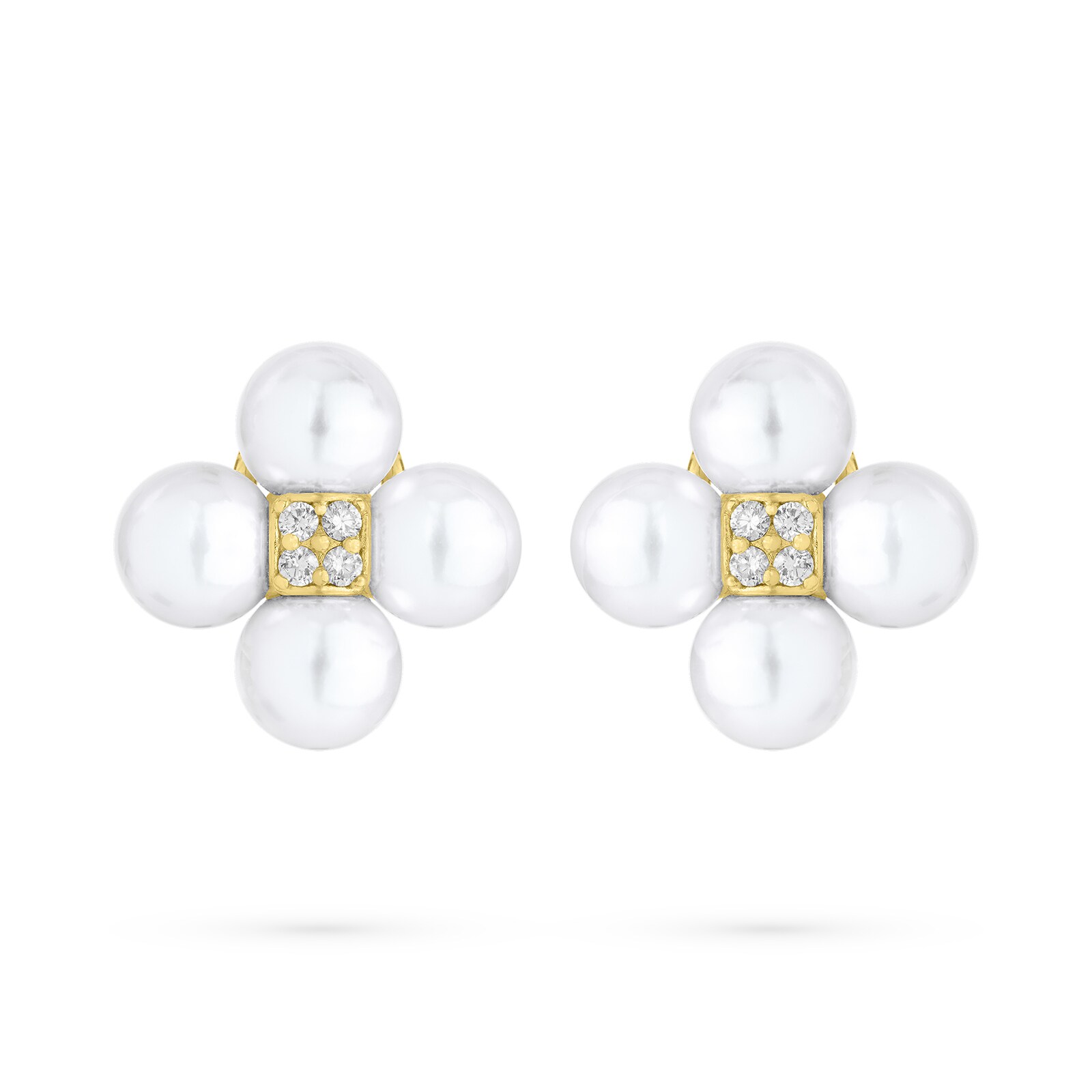 Paul Morelli 18k Yellow Gold 0.28cttw Diamond and Pearl Sequence Clip Earrings 8mm
