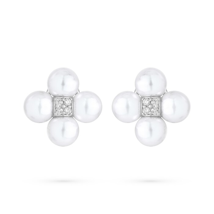 Paul Morelli 18k White Gold 0.28cttw Diamond and Pearl Sequence Clip Earrings 8mm