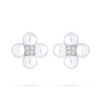 Paul Morelli 18k White Gold 0.28cttw Diamond and Pearl Sequence Clip Earrings 8mm