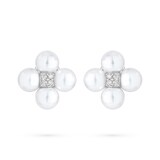 Paul Morelli 18k White Gold 0.28cttw Diamond and Pearl Sequence Clip Earrings 8mm