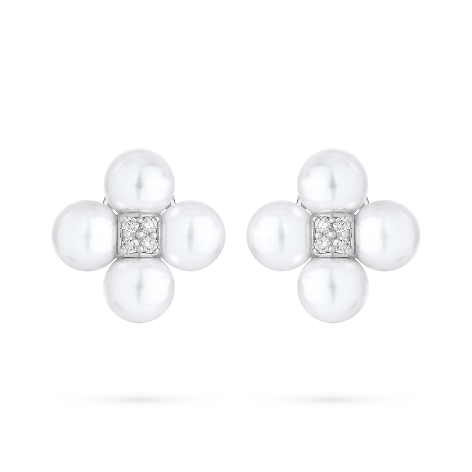 Paul Morelli 18k White Gold 0.28cttw Diamond and Pearl Sequence Clip Earrings 8mm