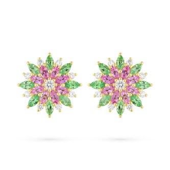 Paul Morelli 18k Yellow Gold 1.27cttw Sapphire 1.20cttw Tsavourite and Diamond Dahlia Stud Earrings