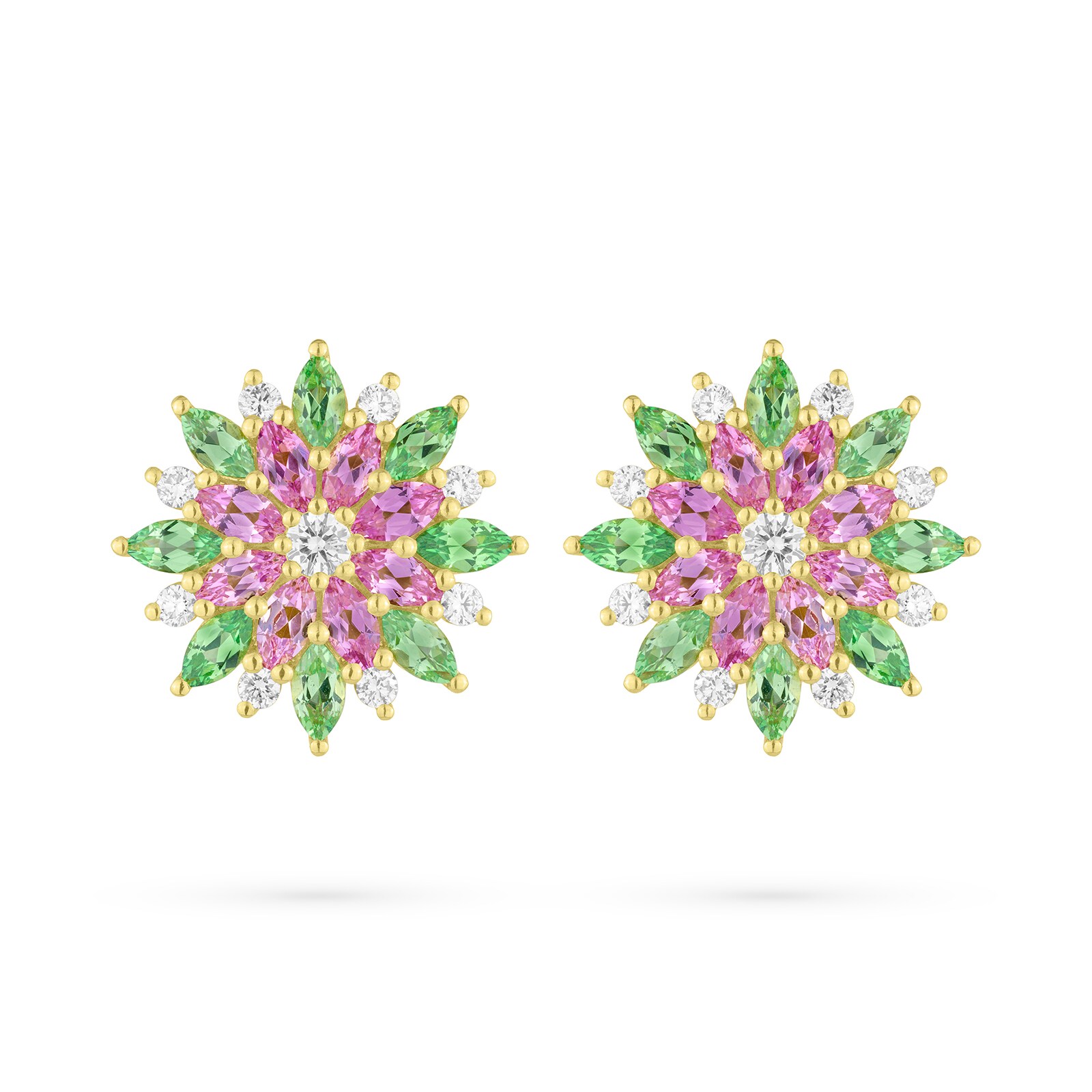 Paul Morelli 18k Yellow Gold 1.27cttw Sapphire 1.20cttw Tsavourite and Diamond Dahlia Stud Earrings