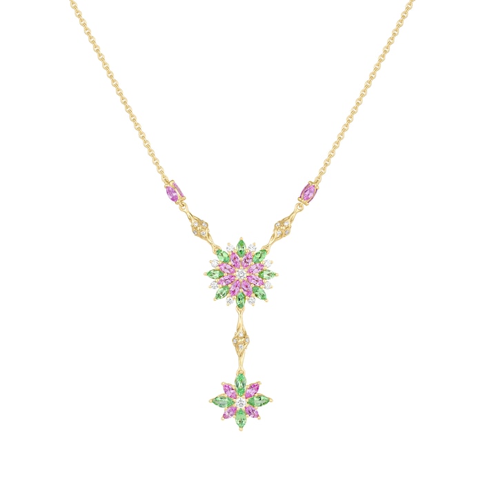 Paul Morelli 18k Yellow Gold 1.41cttw Sapphire 1.17cttw Tsavourite and Diamond Dahlia Necklace 20"