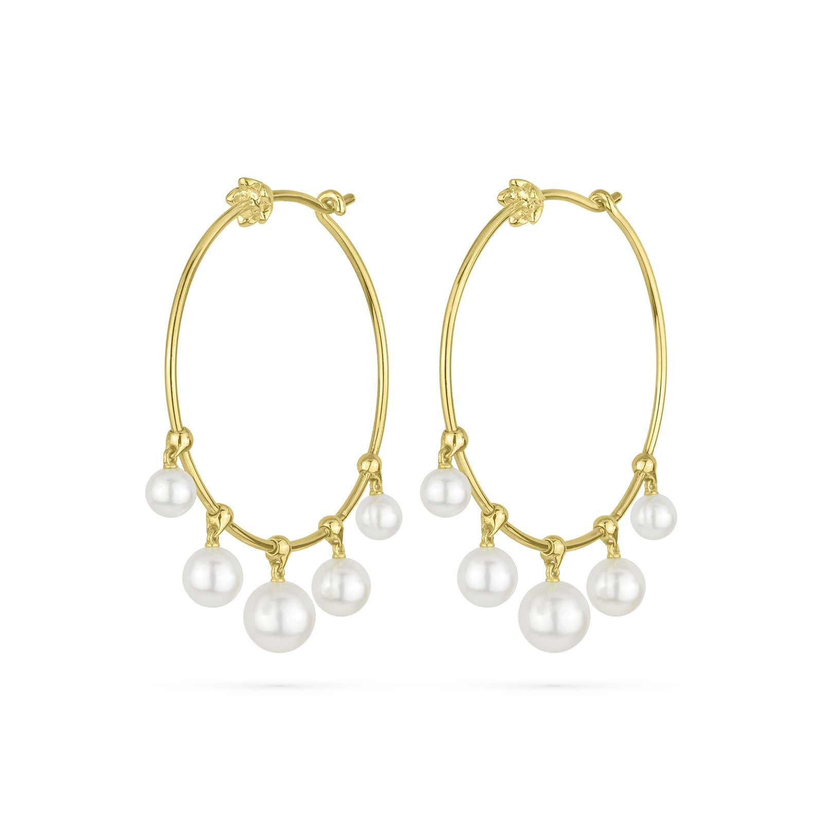 18k Yellow Gold Akoya Pearl Windchime 28mm Hoop Earrings