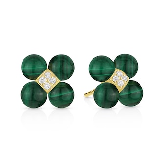 Paul Morelli 18k Yellow Gold Malachite and 0.11cttw Diamond Cluster Stud Earrings Paul Morelli 18k Yellow Gold Malachite and 0.11cttw Diamond Cluster Stud Earrings