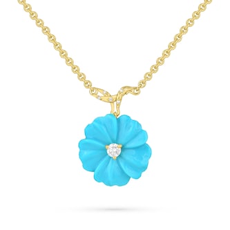 Paul Morelli 18k Yellow Gold 0.17cttw Diamond and 8.92cttw Turquoise Flower Pendant 18" Paul Morelli 18k Yellow Gold 0.17cttw Diamond and 8.92cttw Turquoise Flower Pendant 18"