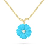 Paul Morelli 18k Yellow Gold 0.17cttw Diamond and 8.92cttw Turquoise Flower Pendant 18"
