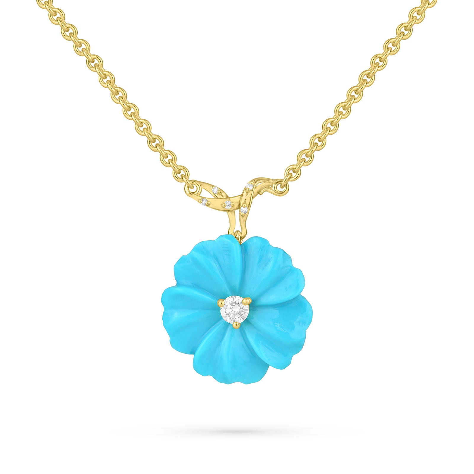 Paul Morelli 18k Yellow Gold 0.17cttw Diamond and 8.92cttw Turquoise Flower Pendant 18"