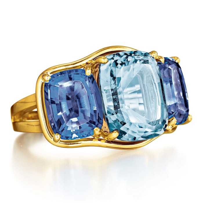 Verdura 18k Yellow Gold 5.49cttw Aquamarine and 4.70cttw iolite 3 Stone Ring