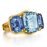 Verdura 18k Yellow Gold 5.49cttw Aquamarine and 4.70cttw iolite 3 Stone Ring