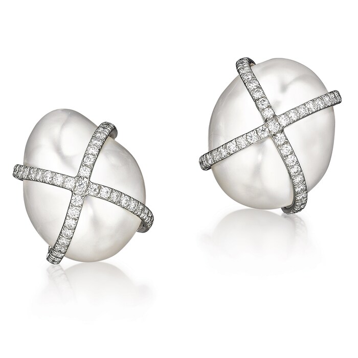 Verdura 18k White Gold 1.28cttw Diamond South Sea Pearl Wrapped Earclips