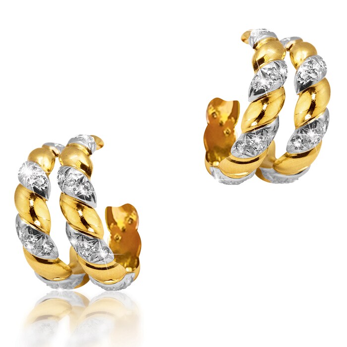 Verdura 18k Yellow and White Gold 1.60cttw Diamond Double Hoop Torsade Earrings