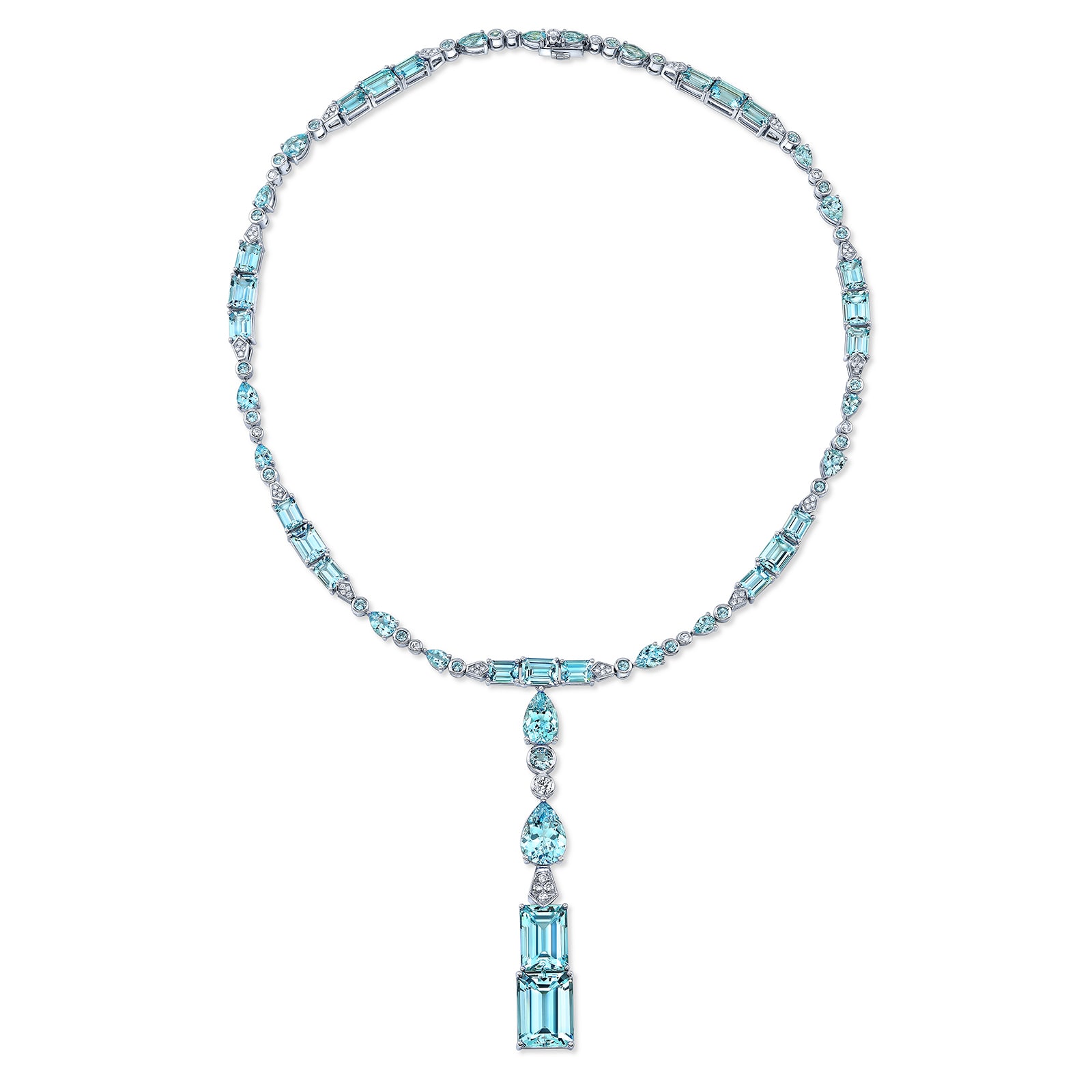 Robert Procop Platinum 52.32cttw Aquamarine and 1.05cttw Diamond Drop Necklace