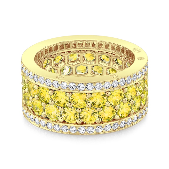 Robert Procop 18k Yellow Gold 5.22cttw Yellow Sapphire and 0.86cttw Diamond 4 Row Band Size 6.5