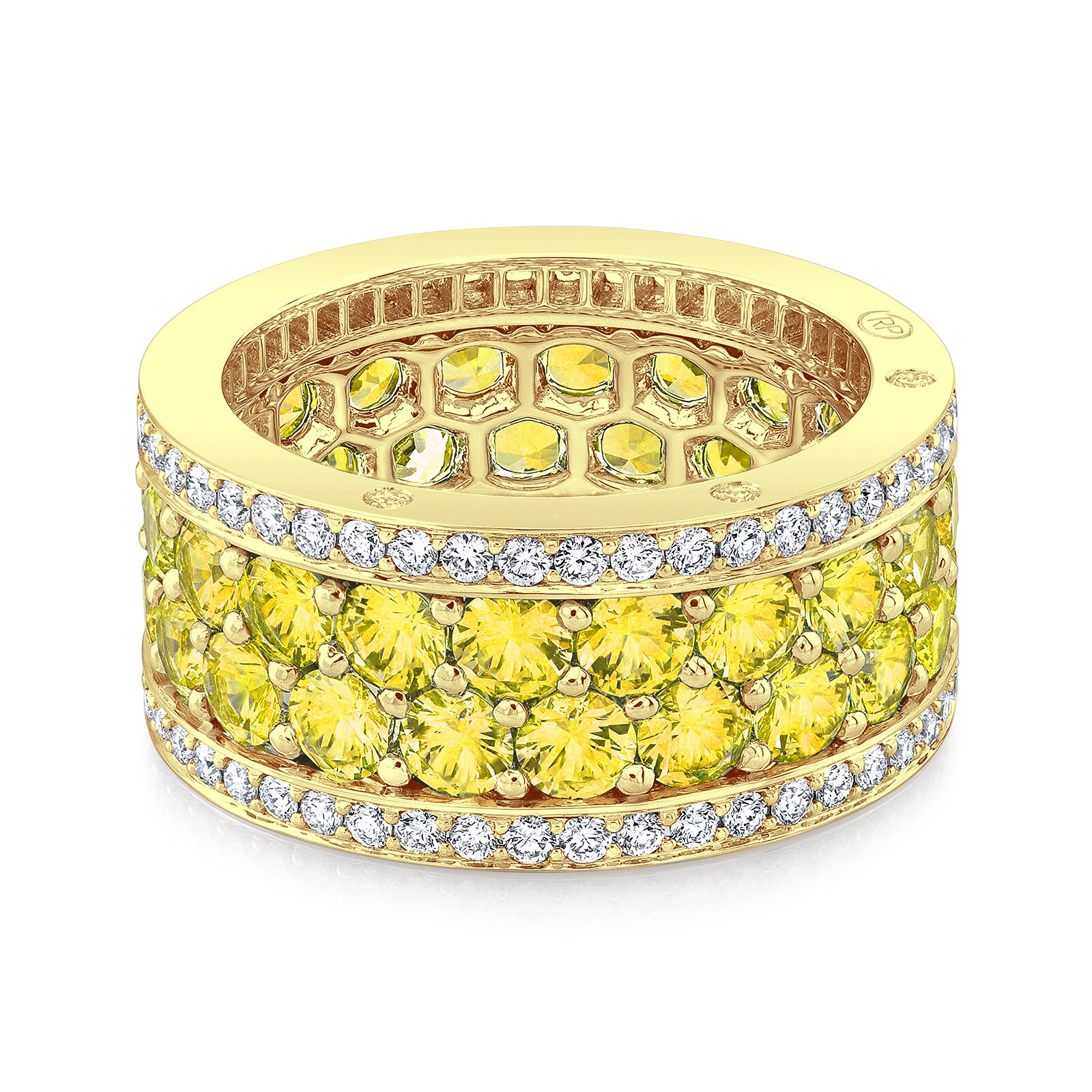 Robert Procop 18k Yellow Gold 5.22cttw Yellow Sapphire and 0.86cttw Diamond 4 Row Band Size 6.5