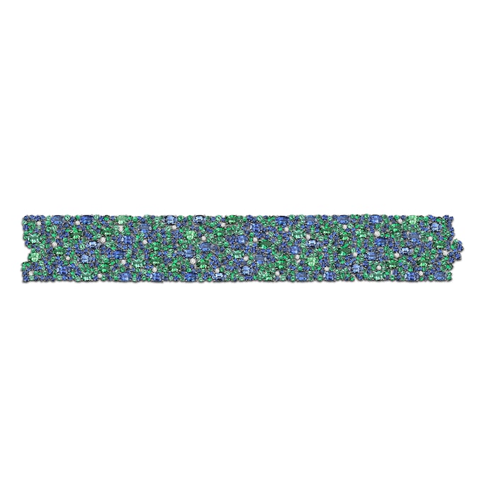 Robert Procop 18k White Gold Sapphire Emerald and 0.92cttw Diamond American Glamour Bracelet