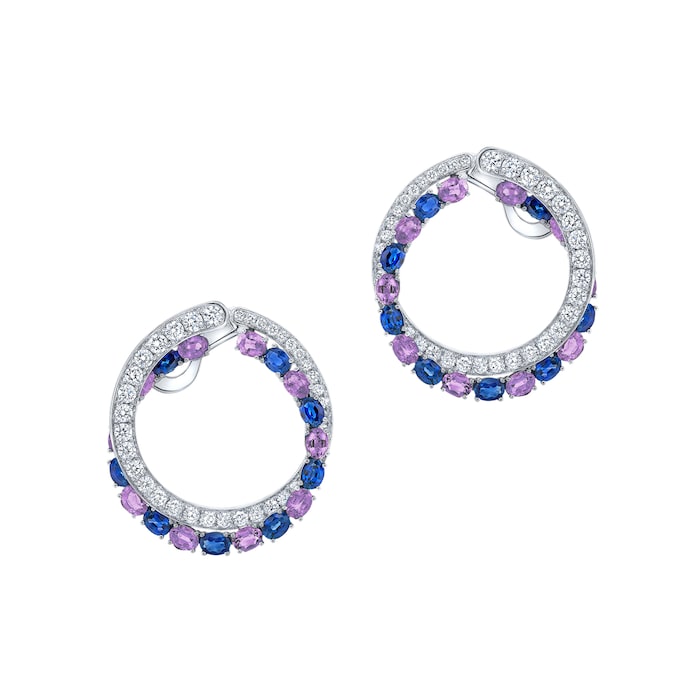 Robert Procop 18k White Gold 7.27cttw Sapphire and 2.61cttw Diamond Hoop Earrings