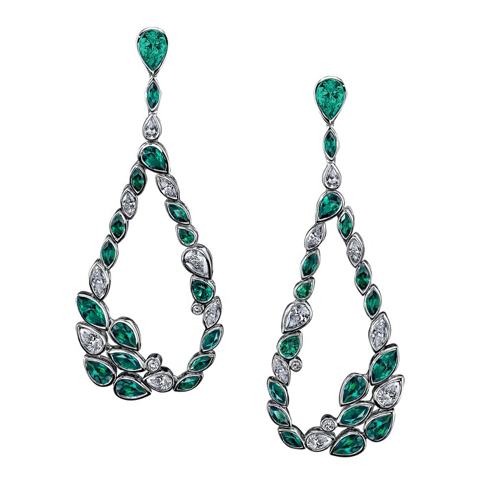 Robert Procop Platinum 1.90cttw Diamond and 4.13cttw Mixed Cut Emerald Drop Earrings