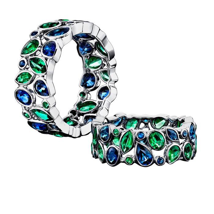 Robert Procop Platinum 2.23cttw Sapphire and 1.60cttw Emerald Ring Size 5.50